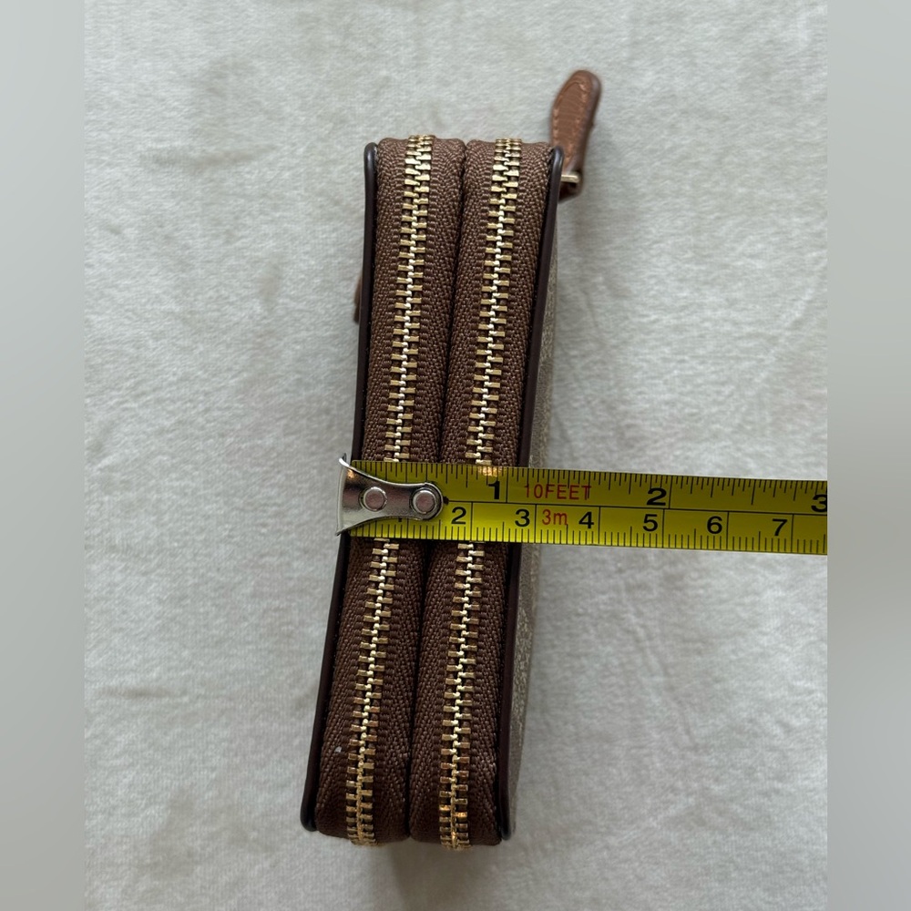 COACH Brown Signature Leather Double Zip Coin Mini Wallet Like New - Picture 5 of 7